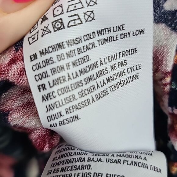 American Eagle Blue Floral Romper Long Bell Sleeve Boho Rose Crepe Cinch V-Neck - Picture 11 of 13